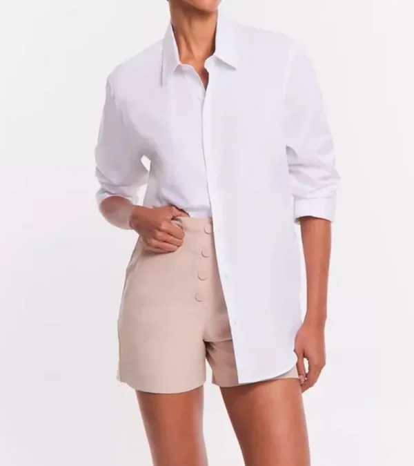 Short Alfaiatado Cintura Alta com Pences e Bolsos Bege