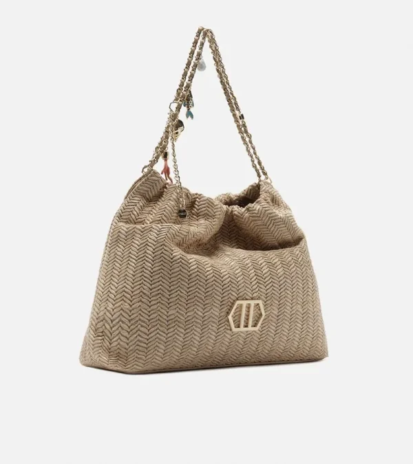 Bolsa Hobo Bege Ráfia Esther Grande — foto 4