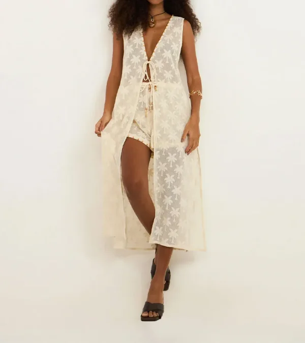 Saída de Praia Short com Textura de Coqueiro Bege