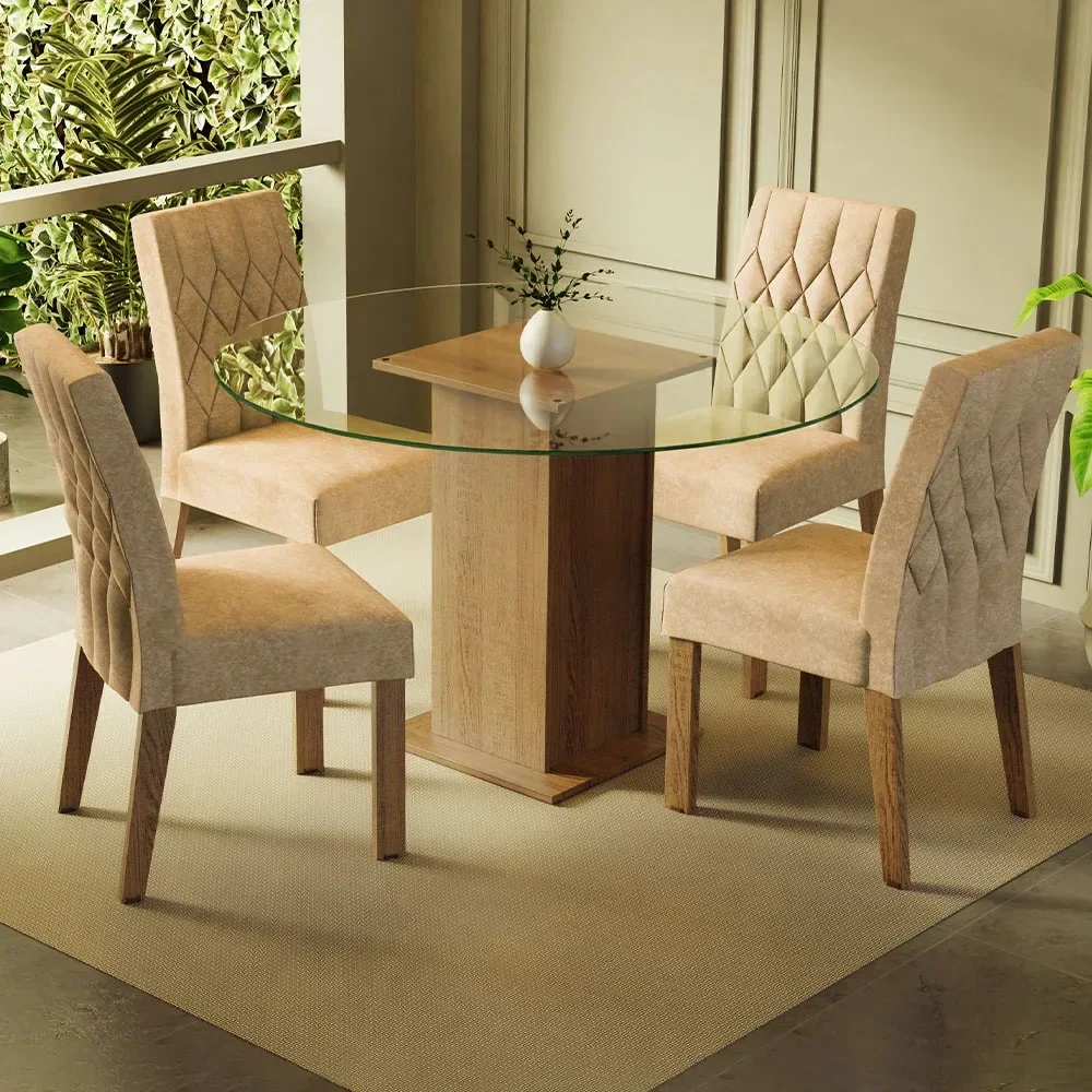 Conjunto Mesa de Jantar Vidro Redonda com 4 Cadeiras