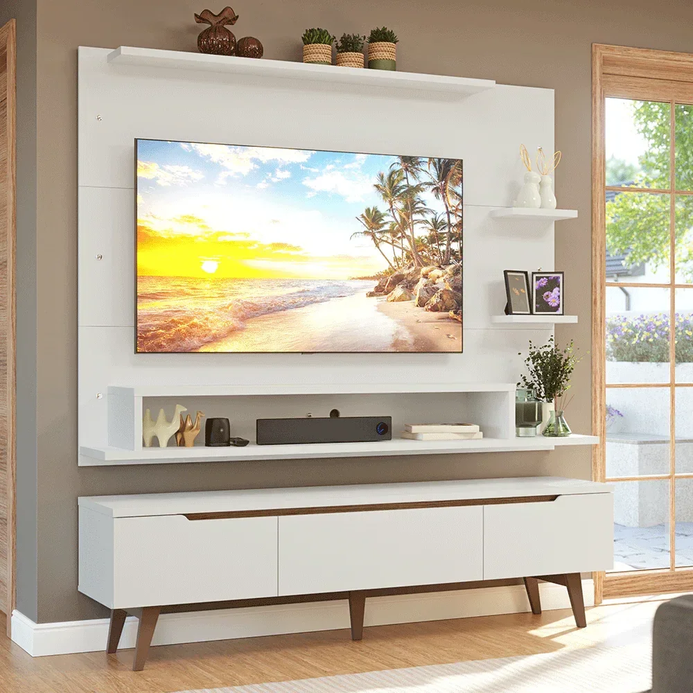 Estante para Sala com Painel e Rack - Branco