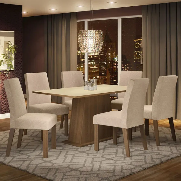 Conjunto de Mesa de Jantar com 6 Cadeiras
