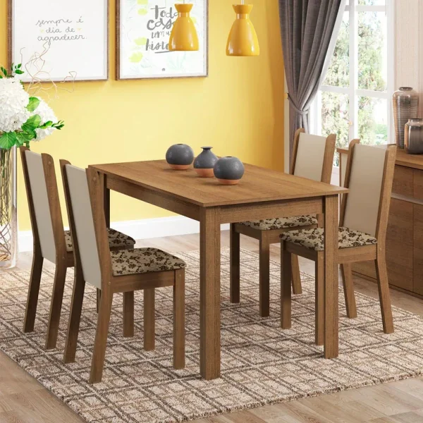 Conjunto de Mesa de Jantar com 4 Cadeiras