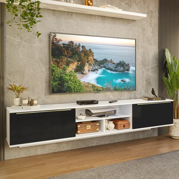 Painel TV Suspenso Branco com Prateleiras