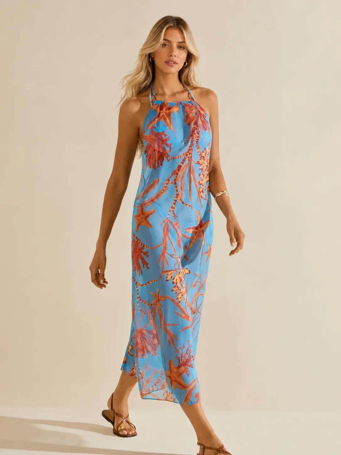 Vestido Longo Estampado Liso