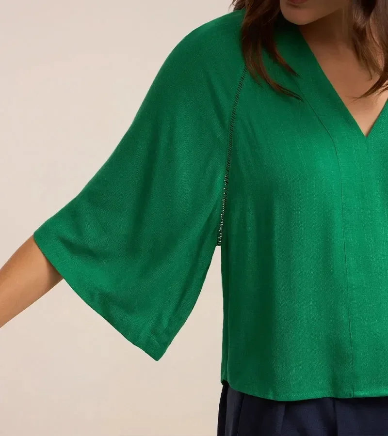Blusa Feminina Verde Manga Flare