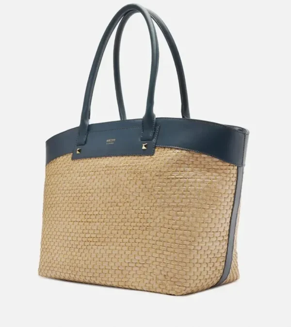 Bolsa Feminina de Palha com Alça de Couro