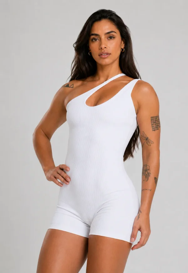 Macacão Fitness Branco de Alça Única