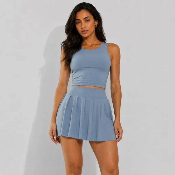 Vestido Fitness Saia Plissada Azul