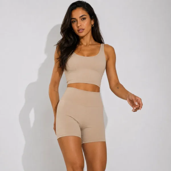 Shorts Fitness Bege com Bolso