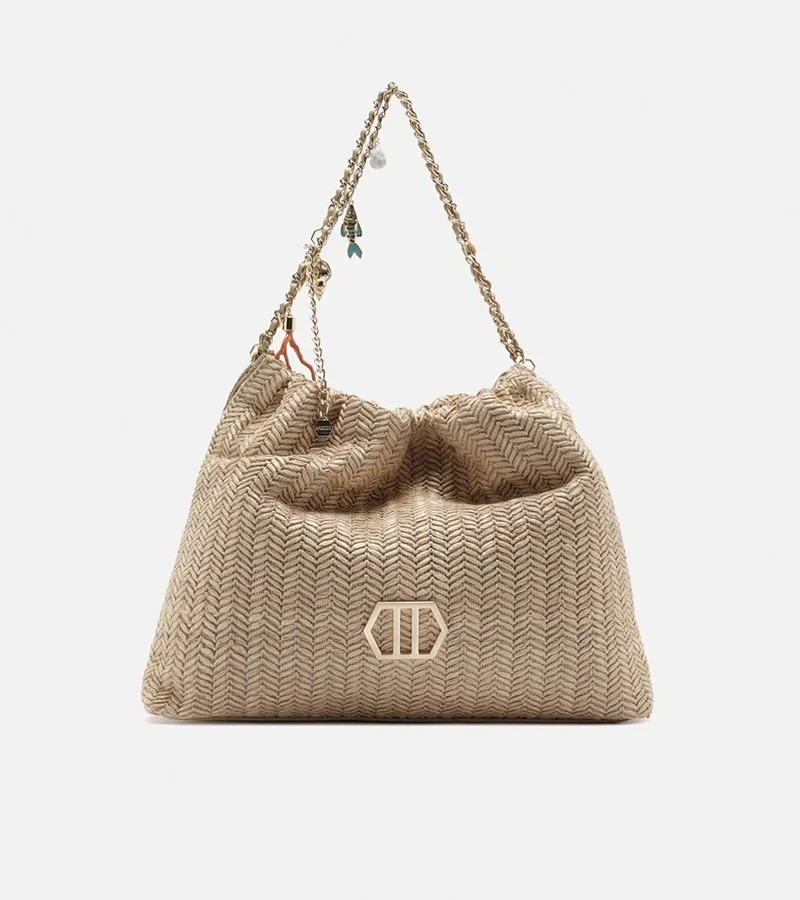 Bolsa Hobo Bege Ráfia Esther Grande