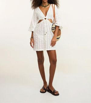 Saída De Praia Vestido Com Recortes Vazados Branco